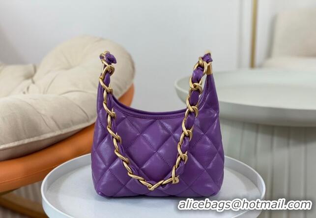 Cheap Wholesale Chanel Shiny Lambskin Small Hobo bag AS4922 Purple 2024