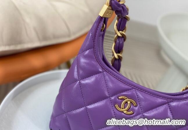 Cheap Wholesale Chanel Shiny Lambskin Small Hobo bag AS4922 Purple 2024