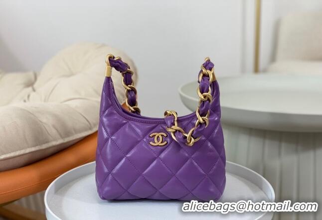 Cheap Wholesale Chanel Shiny Lambskin Small Hobo bag AS4922 Purple 2024