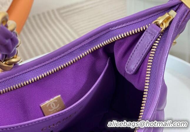 Cheap Wholesale Chanel Shiny Lambskin Small Hobo bag AS4922 Purple 2024