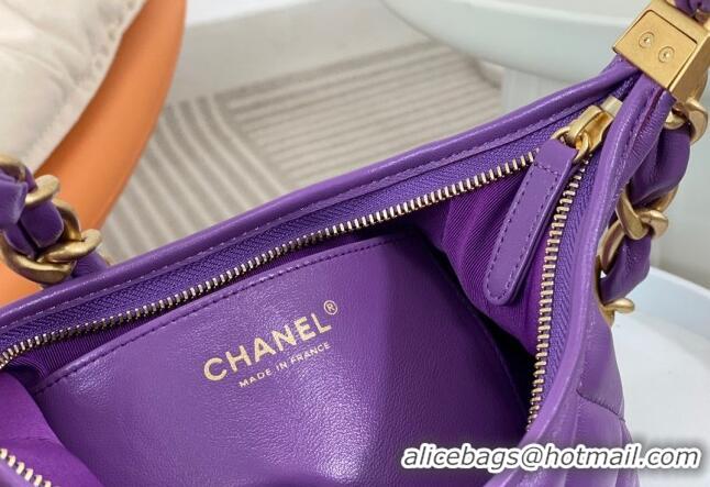 Cheap Wholesale Chanel Shiny Lambskin Small Hobo bag AS4922 Purple 2024