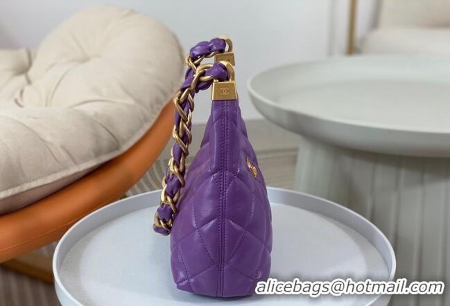 Cheap Wholesale Chanel Shiny Lambskin Small Hobo bag AS4922 Purple 2024