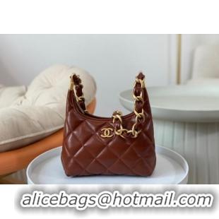 Good Quality Chanel Shiny Lambskin Small Hobo bag AS4922 Brown 2024