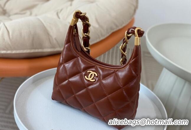 Good Quality Chanel Shiny Lambskin Small Hobo bag AS4922 Brown 2024