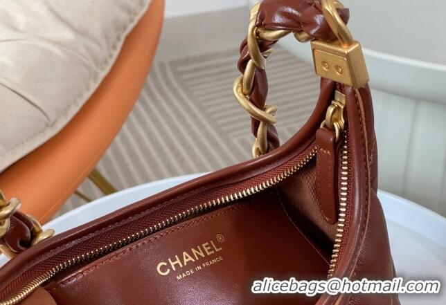 Good Quality Chanel Shiny Lambskin Small Hobo bag AS4922 Brown 2024