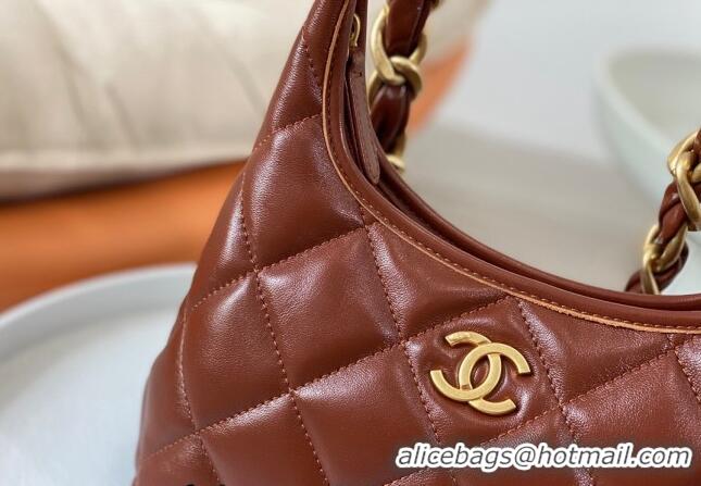 Good Quality Chanel Shiny Lambskin Small Hobo bag AS4922 Brown 2024