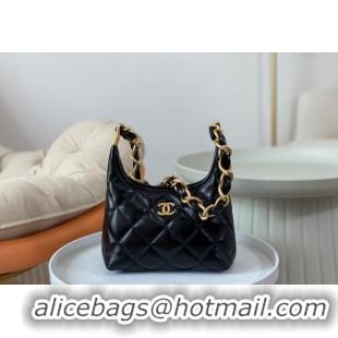 Most Popular Chanel Shiny Lambskin Small Hobo bag AS4922 Black 2024