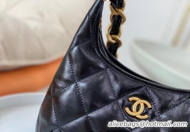 Most Popular Chanel Shiny Lambskin Small Hobo bag AS4922 Black 2024