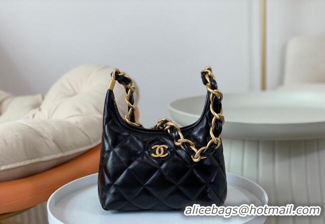 Most Popular Chanel Shiny Lambskin Small Hobo bag AS4922 Black 2024