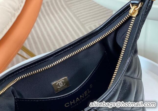 Most Popular Chanel Shiny Lambskin Small Hobo bag AS4922 Black 2024