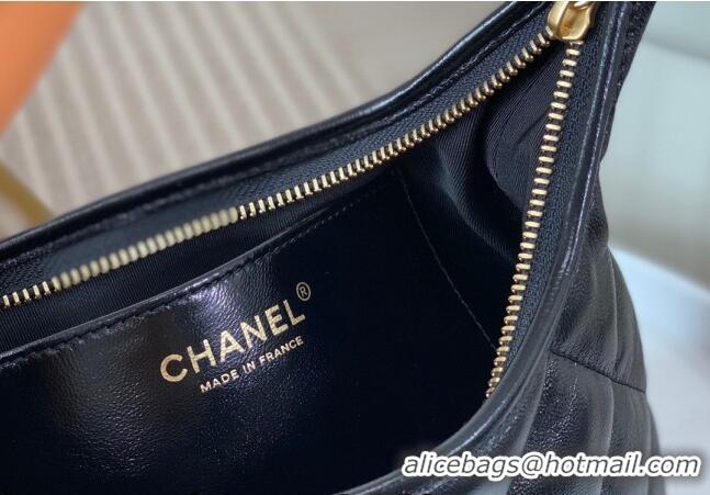 Most Popular Chanel Shiny Lambskin Small Hobo bag AS4922 Black 2024