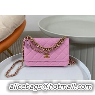 Buy New Cheap Chanel Grained Calfskin Wallet on Chain WOC Bag 96073 Bow Pink 2024