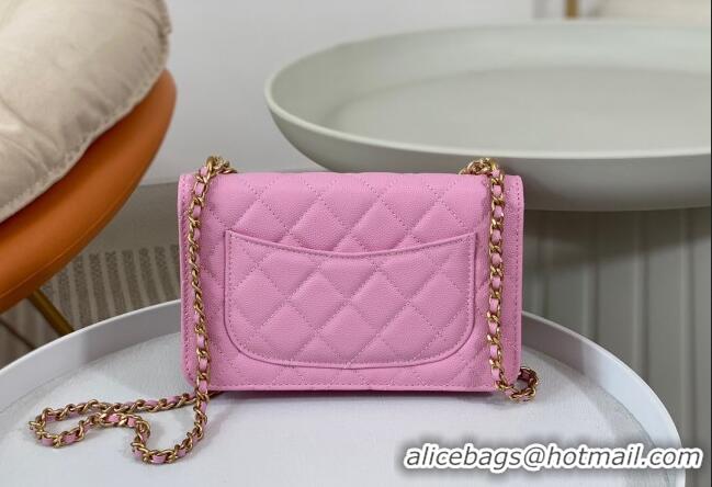 Buy New Cheap Chanel Grained Calfskin Wallet on Chain WOC Bag 96073 Bow Pink 2024