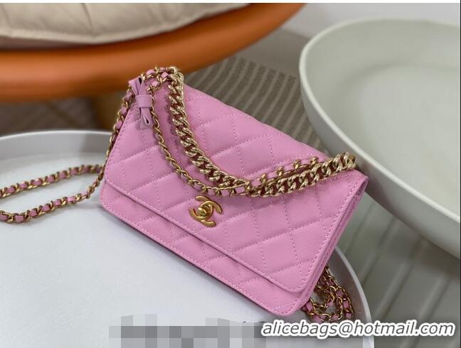 Buy New Cheap Chanel Grained Calfskin Wallet on Chain WOC Bag 96073 Bow Pink 2024