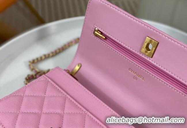 Buy New Cheap Chanel Grained Calfskin Wallet on Chain WOC Bag 96073 Bow Pink 2024