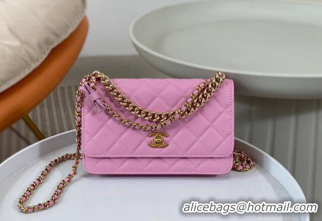 Buy New Cheap Chanel Grained Calfskin Wallet on Chain WOC Bag 96073 Bow Pink 2024