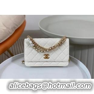 Market Sells Chanel Grained Calfskin Wallet on Chain WOC Bag 96073 Bow White 2024