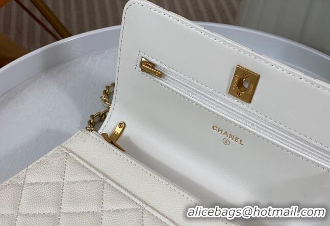 Market Sells Chanel Grained Calfskin Wallet on Chain WOC Bag 96073 Bow White 2024