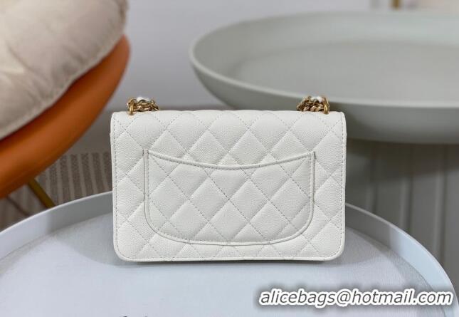 Market Sells Chanel Grained Calfskin Wallet on Chain WOC Bag 96073 Bow White 2024