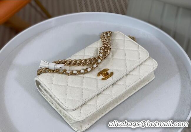 Market Sells Chanel Grained Calfskin Wallet on Chain WOC Bag 96073 Bow White 2024