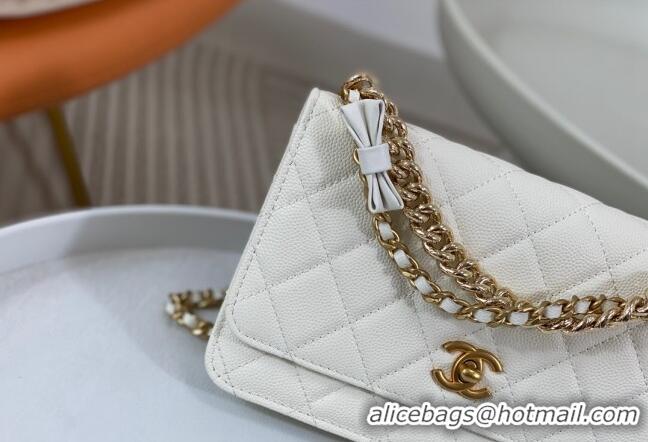 Market Sells Chanel Grained Calfskin Wallet on Chain WOC Bag 96073 Bow White 2024