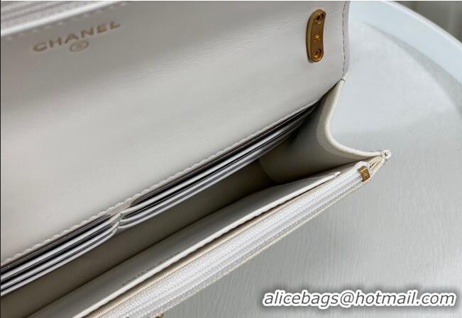 Market Sells Chanel Grained Calfskin Wallet on Chain WOC Bag 96073 Bow White 2024