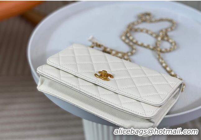 Market Sells Chanel Grained Calfskin Wallet on Chain WOC Bag 96073 Bow White 2024