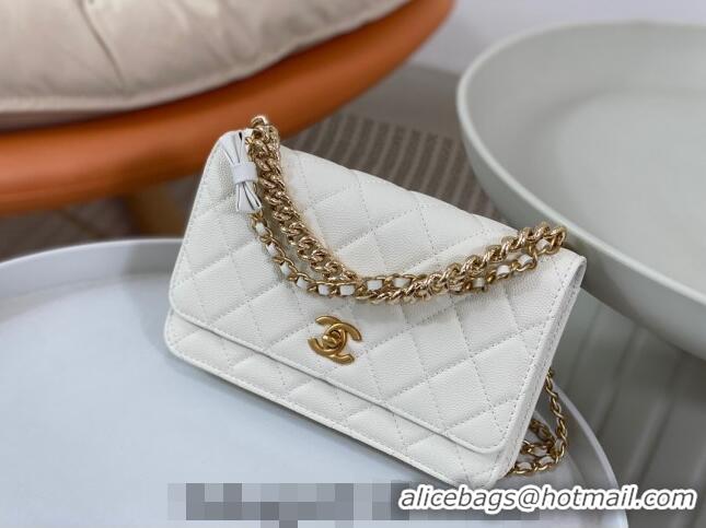 Market Sells Chanel Grained Calfskin Wallet on Chain WOC Bag 96073 Bow White 2024