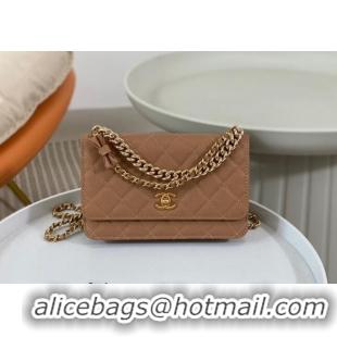 New Release Creation Chanel Grained Calfskin Wallet on Chain WOC Bag 96073 Bow Brown 2024