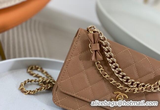 New Release Creation Chanel Grained Calfskin Wallet on Chain WOC Bag 96073 Bow Brown 2024