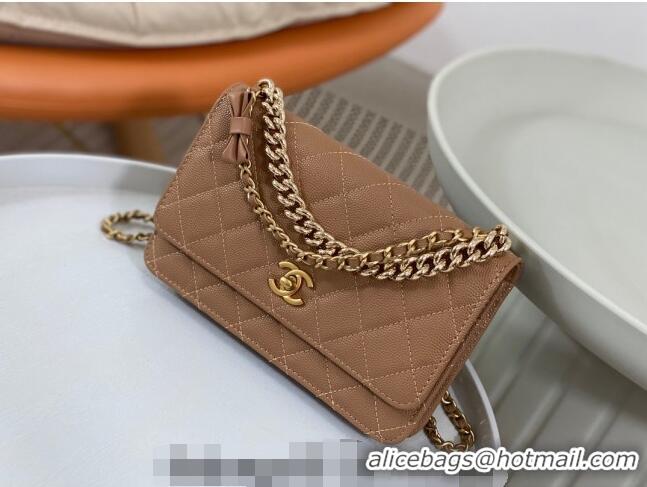 New Release Creation Chanel Grained Calfskin Wallet on Chain WOC Bag 96073 Bow Brown 2024