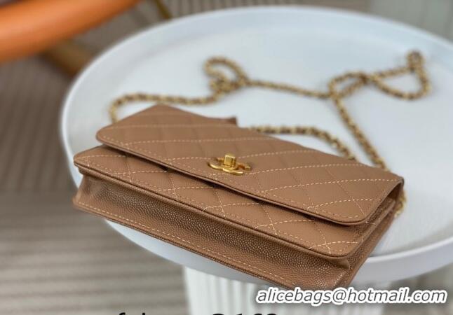 New Release Creation Chanel Grained Calfskin Wallet on Chain WOC Bag 96073 Bow Brown 2024