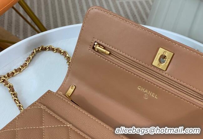 New Release Creation Chanel Grained Calfskin Wallet on Chain WOC Bag 96073 Bow Brown 2024