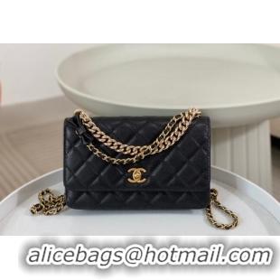 Grade Quality Chanel Grained Calfskin Wallet on Chain WOC Bag 96073 Bow Black 2024