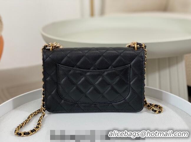 Grade Quality Chanel Grained Calfskin Wallet on Chain WOC Bag 96073 Bow Black 2024