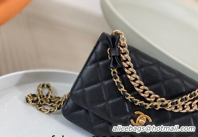 Grade Quality Chanel Grained Calfskin Wallet on Chain WOC Bag 96073 Bow Black 2024