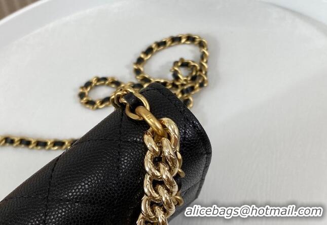 Grade Quality Chanel Grained Calfskin Wallet on Chain WOC Bag 96073 Bow Black 2024