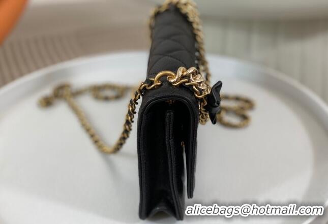 Grade Quality Chanel Grained Calfskin Wallet on Chain WOC Bag 96073 Bow Black 2024