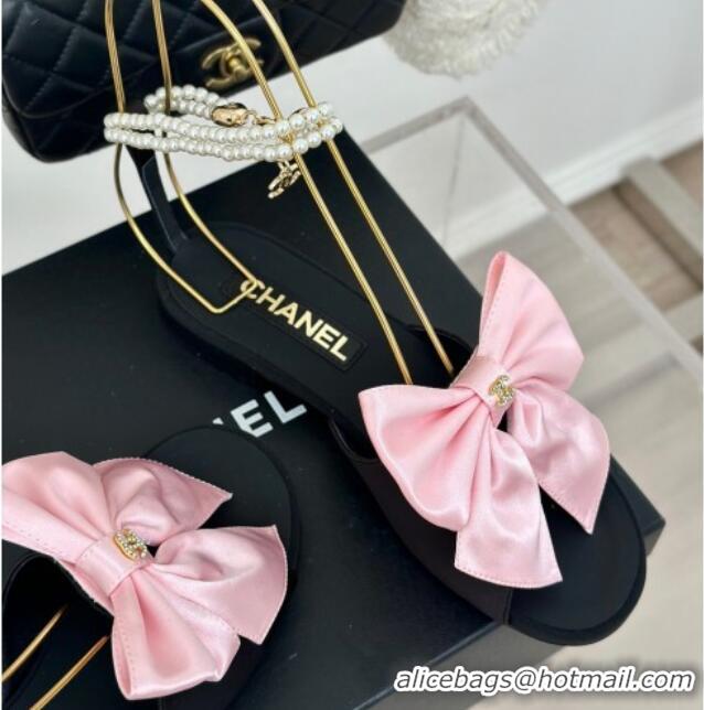 Purchase Chanel Silk Flat Sandals with Maxi Bow and Pearls Balck/Pink 629055