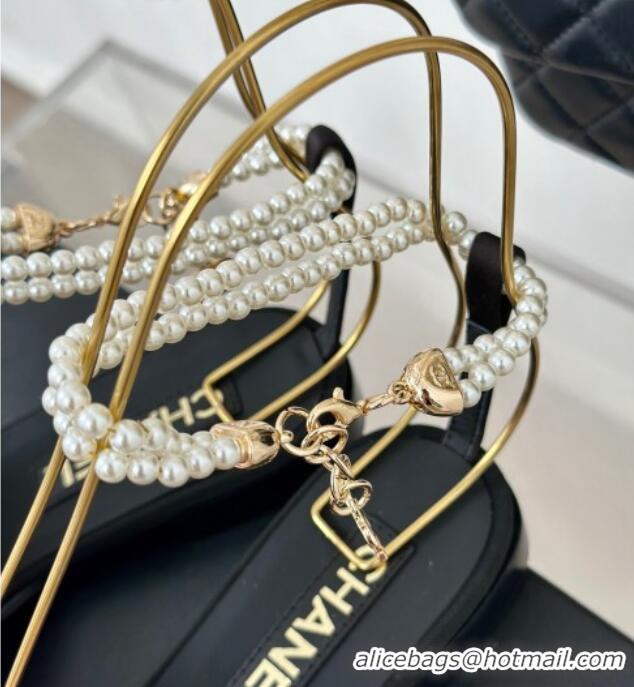 Purchase Chanel Silk Flat Sandals with Maxi Bow and Pearls Balck/Pink 629055