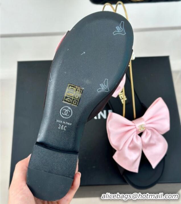 Purchase Chanel Silk Flat Sandals with Maxi Bow and Pearls Balck/Pink 629055