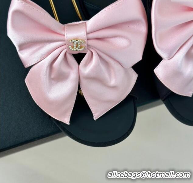 Purchase Chanel Silk Flat Sandals with Maxi Bow and Pearls Balck/Pink 629055