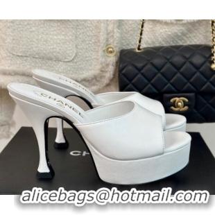 Good Quality Chanel Lambskin Platform Slides Sandal 9.5cm White 407001