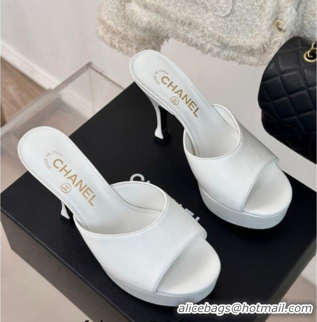 Good Quality Chanel Lambskin Platform Slides Sandal 9.5cm White 407001