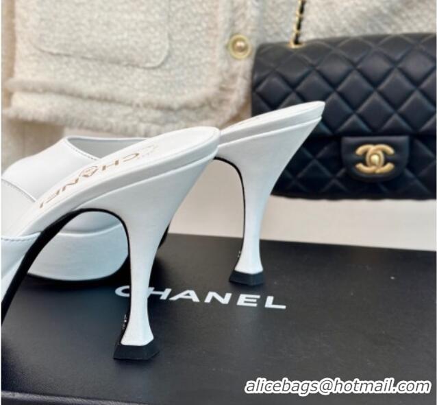 Good Quality Chanel Lambskin Platform Slides Sandal 9.5cm White 407001