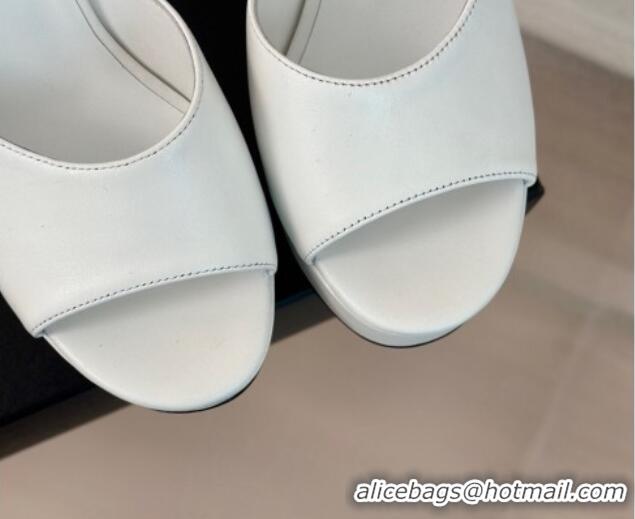 Good Quality Chanel Lambskin Platform Slides Sandal 9.5cm White 407001