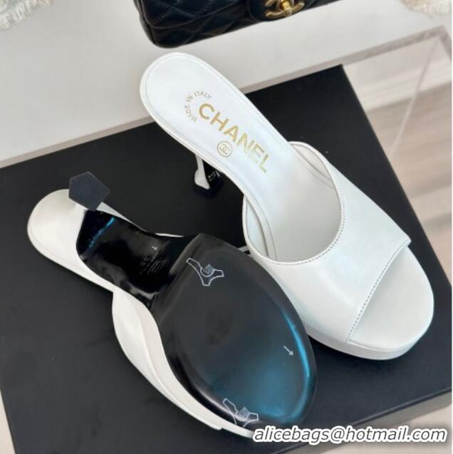 Good Quality Chanel Lambskin Platform Slides Sandal 9.5cm White 407001