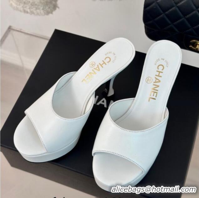 Good Quality Chanel Lambskin Platform Slides Sandal 9.5cm White 407001