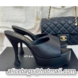 Shop Duplicate Chanel Lambskin Platform Slides Sandal 9.5cm Black 407002