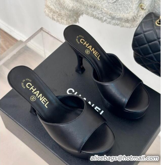 Shop Duplicate Chanel Lambskin Platform Slides Sandal 9.5cm Black 407002